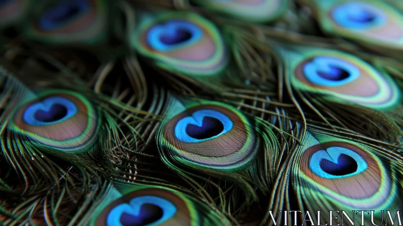 Close-up of Peacock Feathers: Vibrant Blue-Green Colors and Intricate Eyespots AI Image
