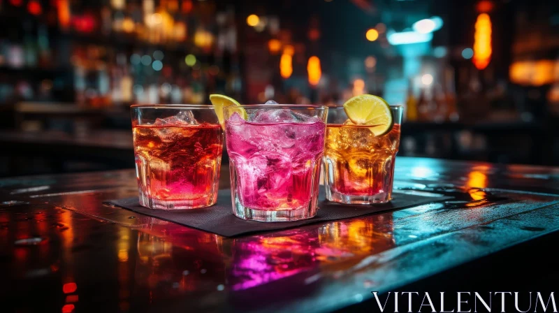 Colorful Cocktail Glasses on Bar Counter AI Image
