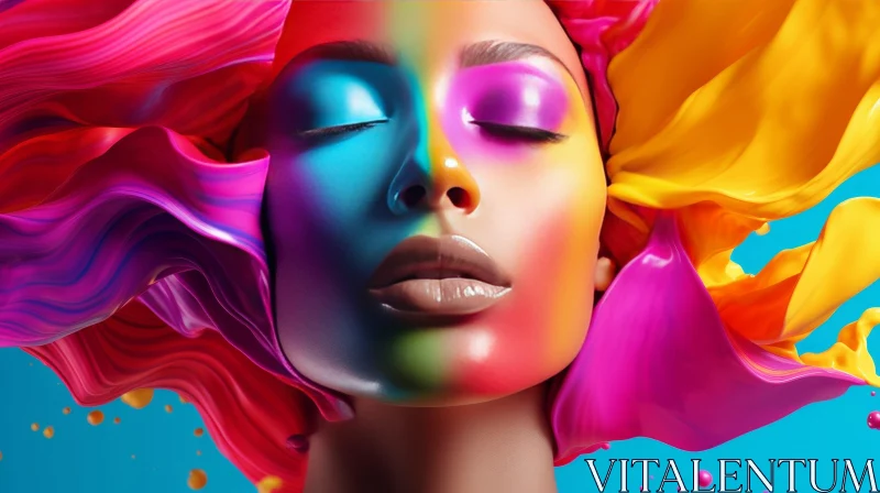 Colorful Makeup Portrait Close-up AI Image