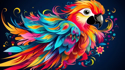 Colorful Parrot Digital Painting - Rainbow Feathers Spread Wings