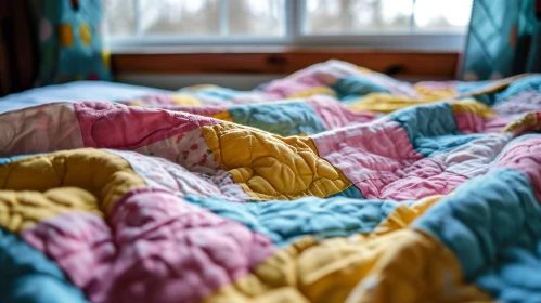 Colorful Patchwork Quilt on Bed | Unique Fabric Patterns