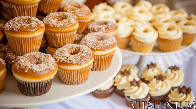 Delicious Cupcakes and Donuts on Tiered Stand AI Image