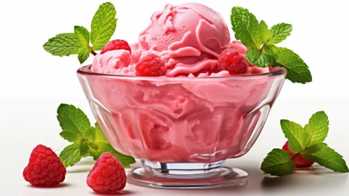 Delicious Raspberry Ice Cream with Fresh Berries and Mint