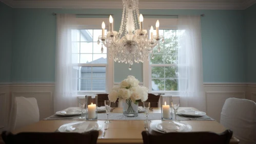Elegant Dining Room Decor with Crystal Chandelier