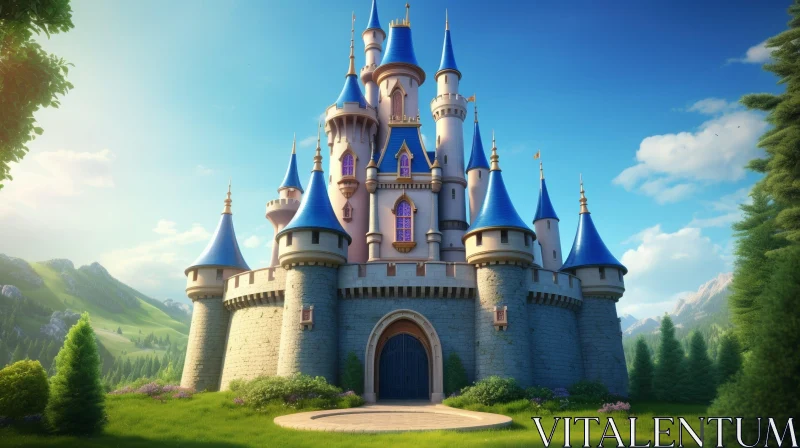 Enchanting Fairytale Castle in a Lush Landscape AI Image