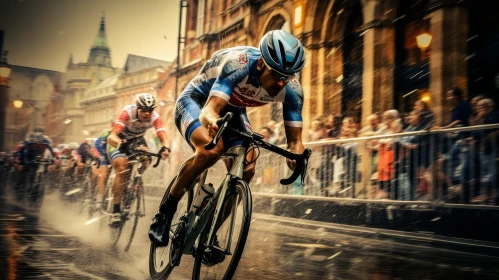 Exciting Cycling Race in Wet Conditions