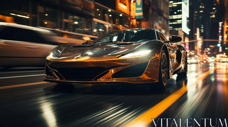 Golden Sports Car Night Drive | Urban Speed Scene AI Image
