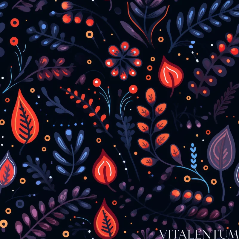 Hand-Drawn Leaves and Berries Floral Pattern AI Image