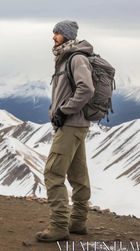 Man on Mountaintop Enjoying Solitude AI Image