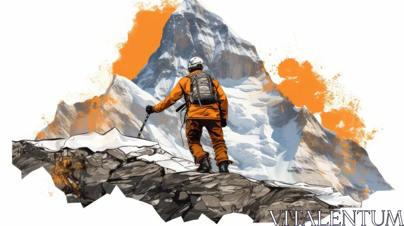 Mountain Climber on Rocky Peak - Adventure Scene AI Image