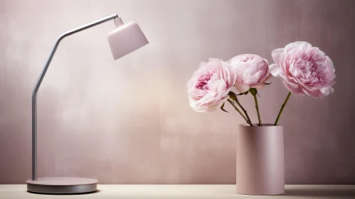 Pink Lamp and Roses Still Life Composition