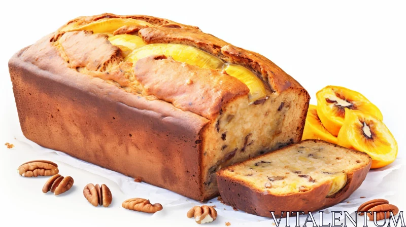 Scrumptious Banana Bread with Peaches and Pecans AI Image
