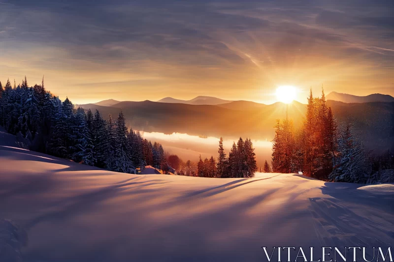 Snow-Covered Mountains: A Dreamy Landscape Captured by Canon EOS 5D Mark IV AI Image