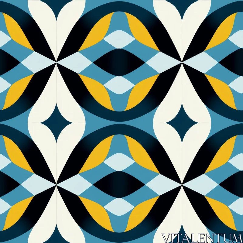 Symmetrical Geometric Pattern - Blue Yellow White AI Image