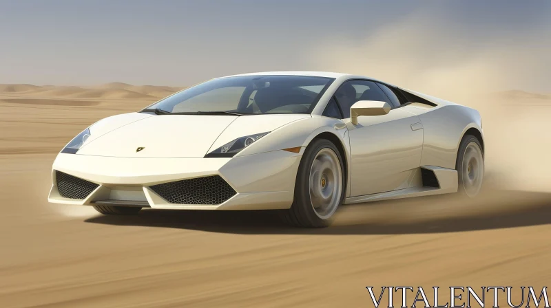 AI ART White Lamborghini Gallardo LP560-4 Speeding in Desert