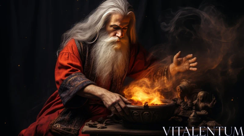 Wizard in Red Robe with Fire - Fantasy Art AI Image