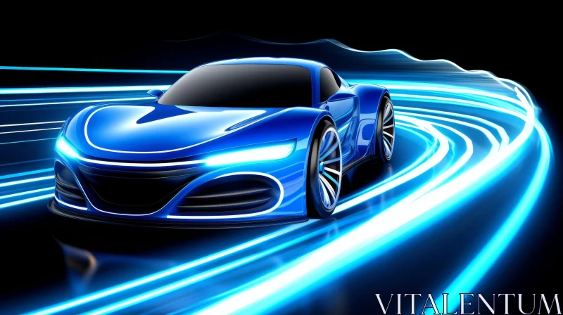 AI ART Blue Futuristic Sports Car in Motion