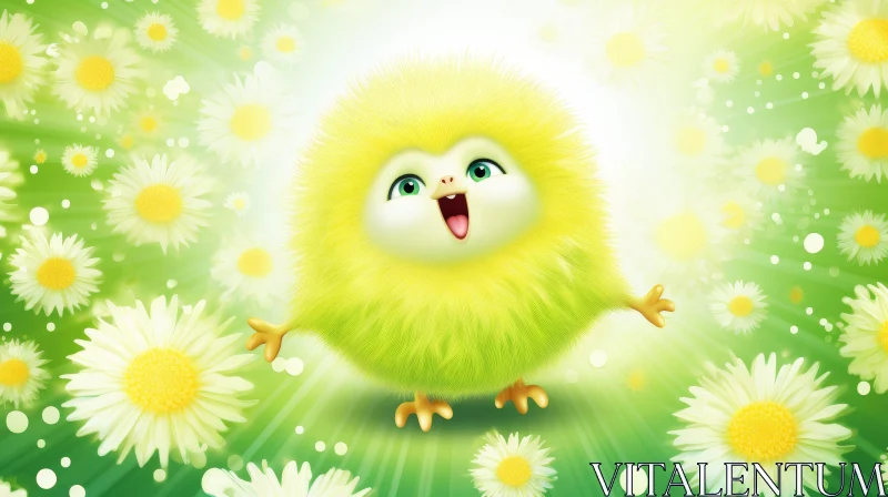 Cheerful Yellow Creature Cartoon Illustration AI Image