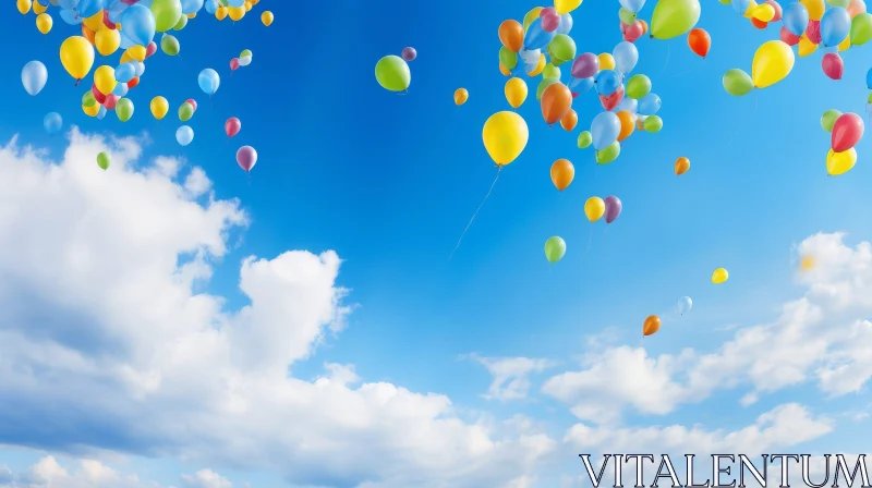 Colorful Balloons Soaring in the Blue Sky AI Image