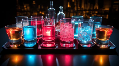Colorful Bar Scene with Illuminated Glasses