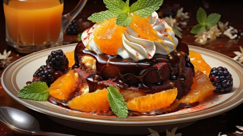 Decadent Chocolate Cake with Orange Slices and Whipped Cream