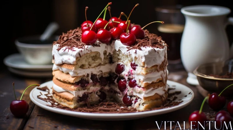 Delicious Cherry Cake with Chocolate and Cream AI Image