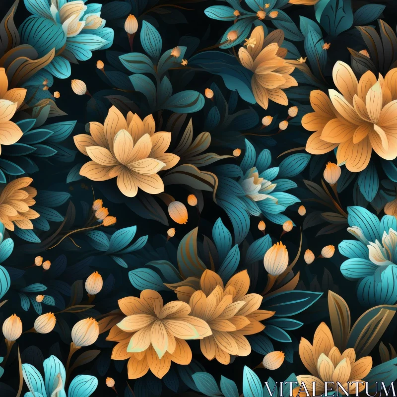 Elegant Floral Pattern on Dark Blue Background AI Image