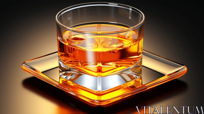AI ART Glass of Whiskey on Glass Plate - 3D Rendering