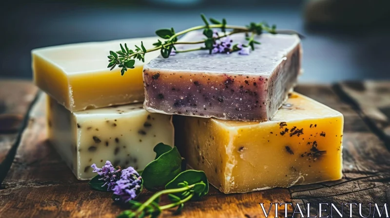 AI ART Handmade Soap Bars on Wooden Background | Vibrant Colors and Delicate Fragrances