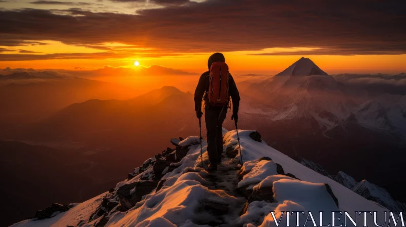 Man on Mountaintop at Sunset - Nature's Peace and Adventure AI Image