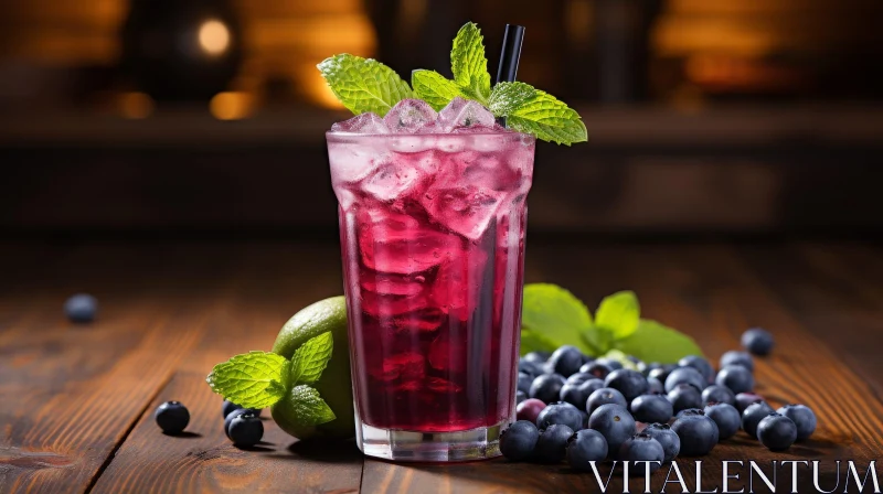Refreshing Summer Cocktail with Blueberries and Mint AI Image