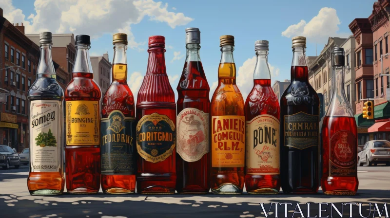 Vintage Glass Bottles on City Street AI Image
