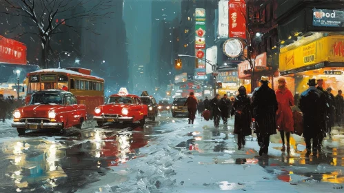 Winter Street Scene in New York City | City Life Painting