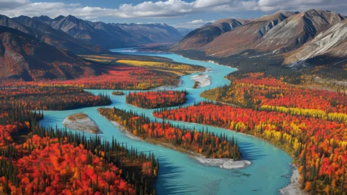 Aerial View of a Colorful River in a Fall Valley | Nature Wonders