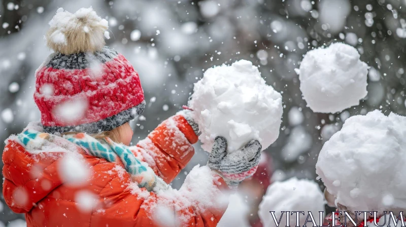 Child Playing in Snow - Winter Fun AI Image