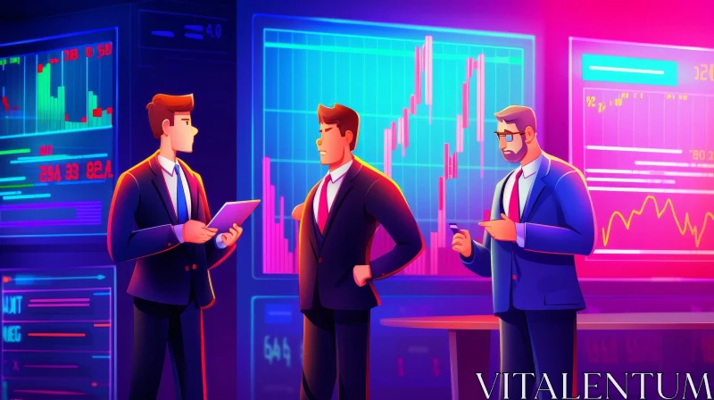 AI ART Corporate Discussion: Businessmen in Suits Analyzing Data