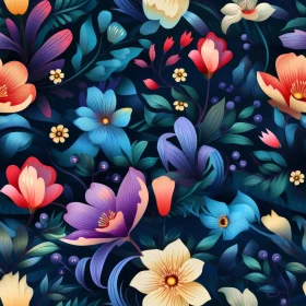 Dark Blue Floral Seamless Pattern