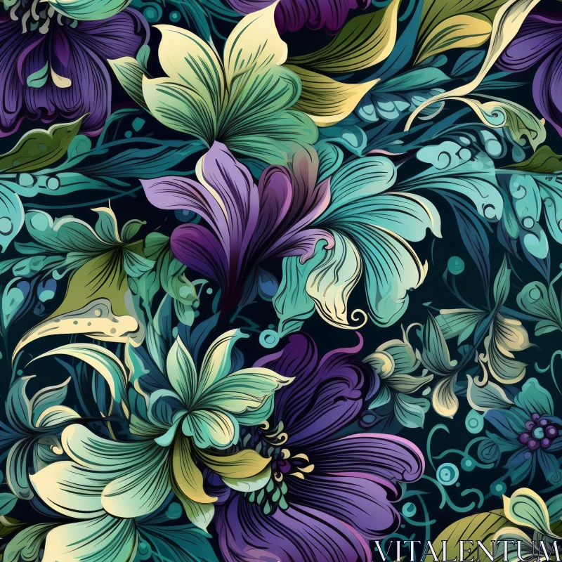Dark Green Floral Pattern - Colorful Flowers - Home Decor AI Image