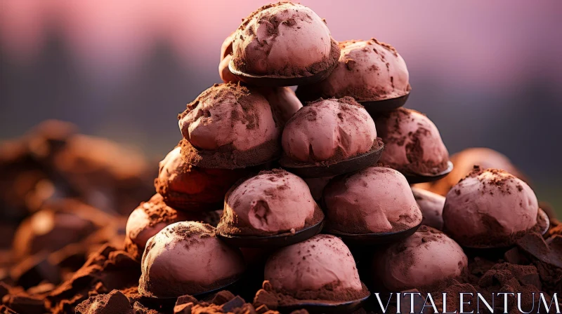 Decadent Chocolate Truffle Pyramid at Sunset AI Image