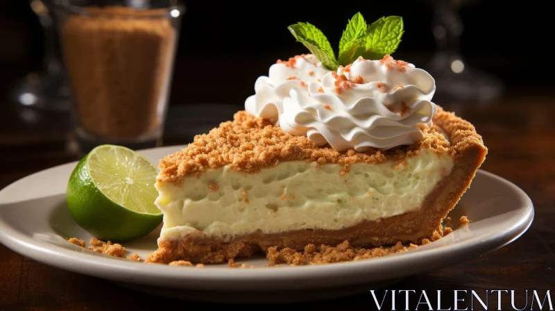 Delicious Key Lime Pie Slice on White Plate AI Image