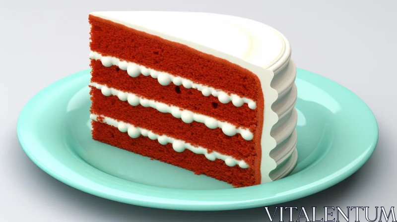 Delicious Red Velvet Cake Slice on Green Plate AI Image