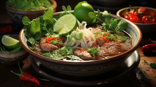 Delicious Vietnamese Pho with Beef and Herbs