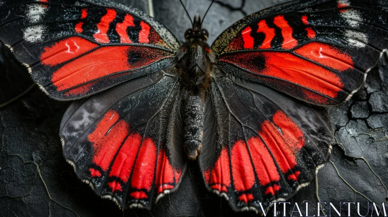Detailed View of Red and Black Butterfly with Intricate Patterns AI Image