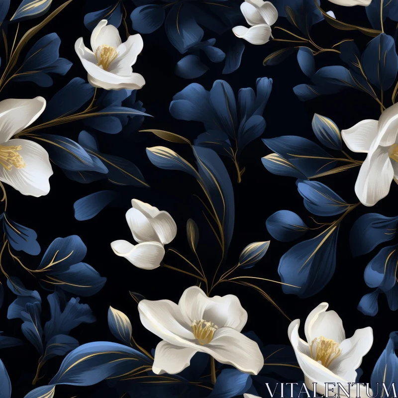 Elegant Floral Pattern with Blue Background AI Image