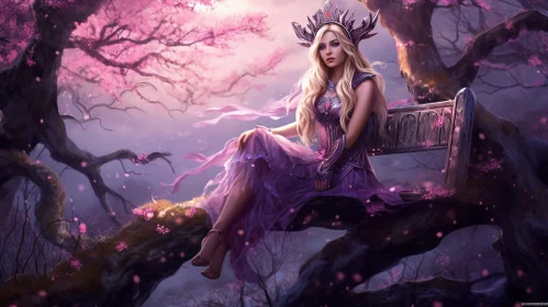 Enchanting Fantasy Portrait of a Woman in Purple Dress