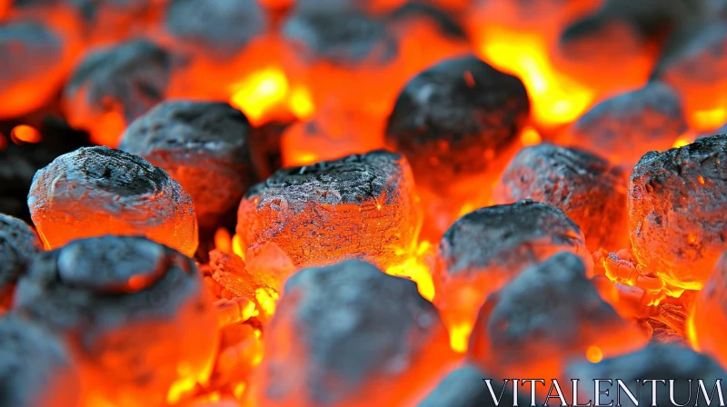Glowing Red and Orange Charcoal Briquettes: Abstract Background AI Image