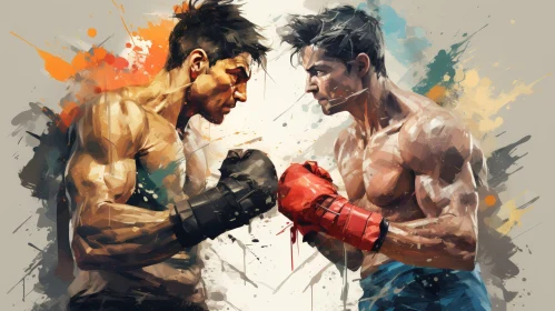 Intense Boxing Match: Two Muscular Men Facing Off