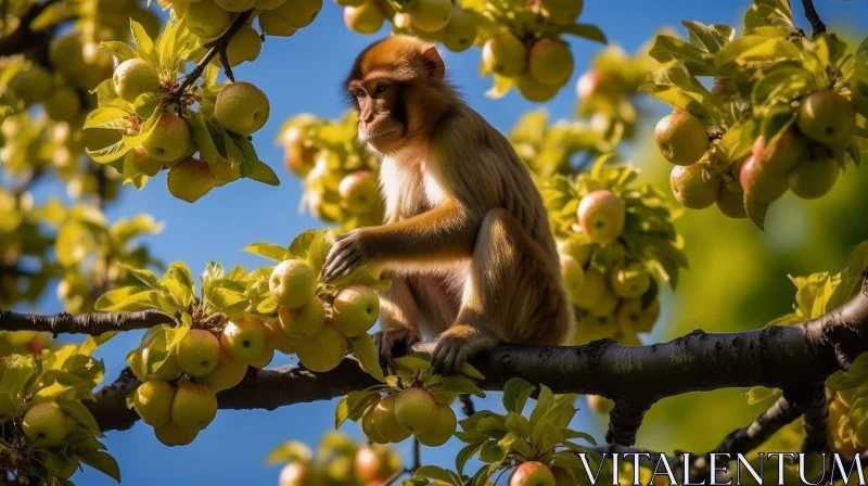 Intriguing Monkey Portrait on Tree Branch AI Image