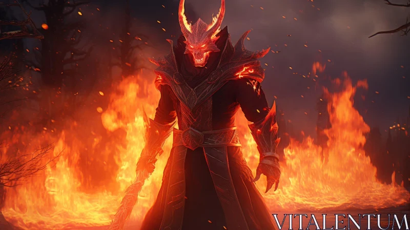Malevolent Demon in Fiery Inferno AI Image