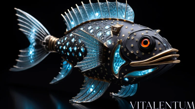 Metallic Fish Artwork: An Illuminated Fusion Of Technology And Surrealism AI Image